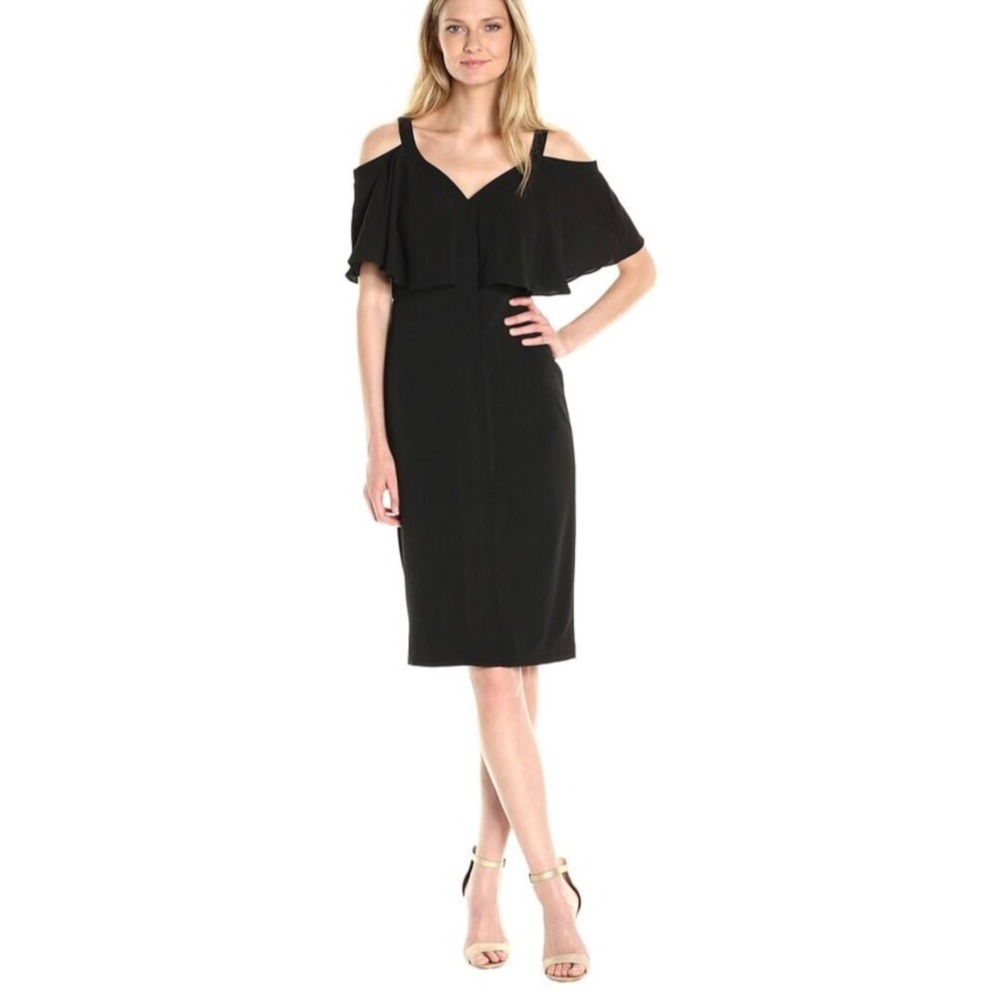 MAGGY LONDON Cold Shoulder Midi Sheath Dress